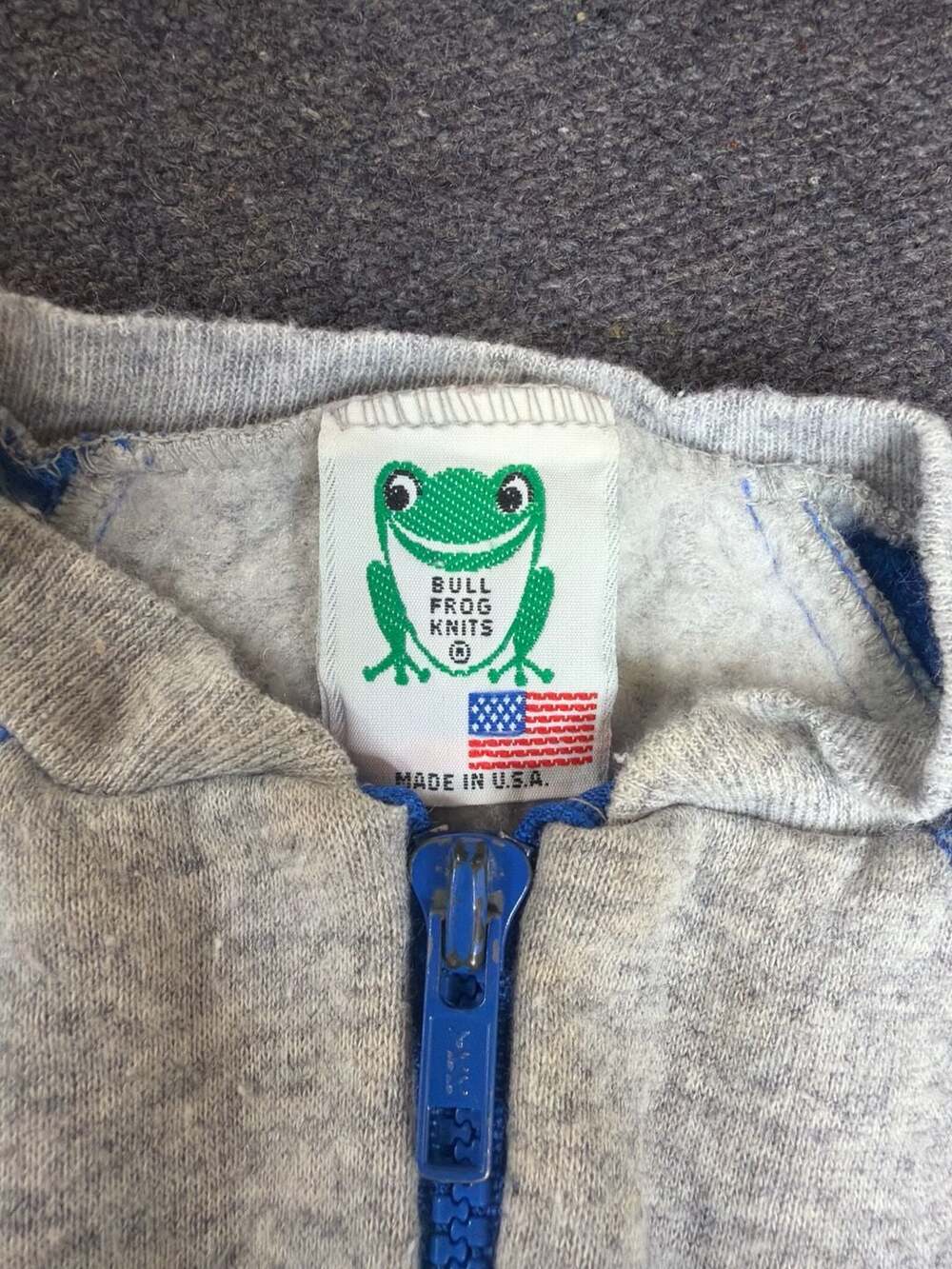 Vintage Bull Frog Knits Baby Workout Romper Gray Blue Stripe Made in USA